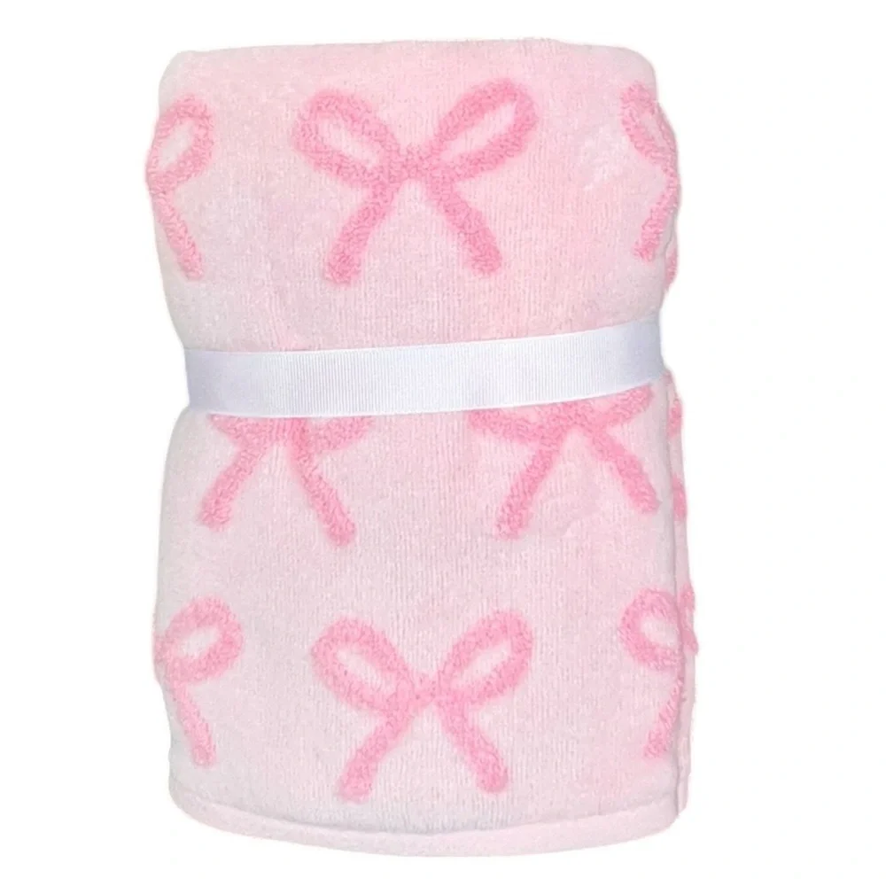 Caro - ‘Pink Bows’ Hand Towels (2). Ultrasoft. NWT. Firm!